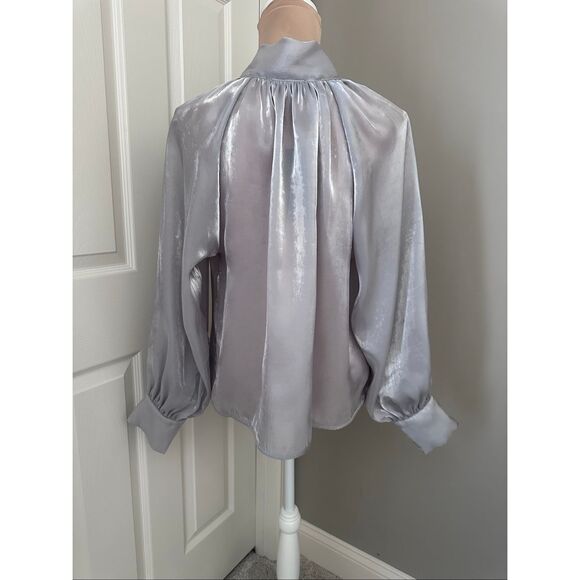 Lulu’s Luxe Shiny Silver Tie-Neck Top - Picture 5 of 12
